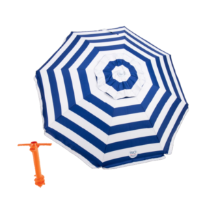 blue & white striped beach umbrella rentals