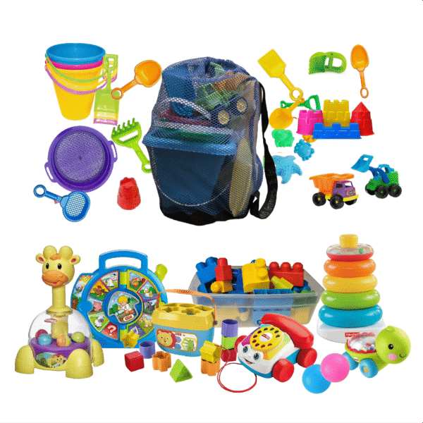 beach and indoor toys Tub of Indoor Toys & Bag of Beach Toys