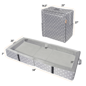 toddler bed dimensions: 55" x 26" x 7" when open