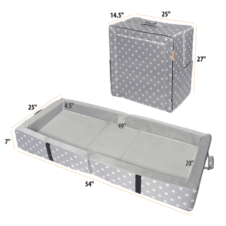 toddler bed dimensions: 55" x 26" x 7" when open