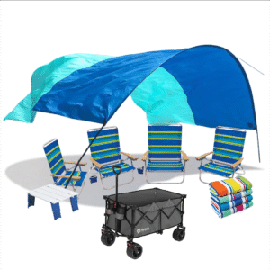 Choose your 4 beach chairs, 1 shibumi, 1 ultra cargo wagon, 1 beach table & 4 beach towels