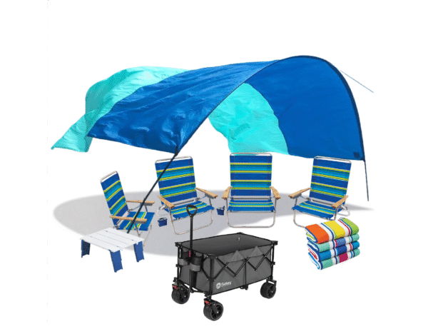 Choose your 4 beach chairs, 1 shibumi, 1 ultra cargo wagon, 1 beach table & 4 beach towels